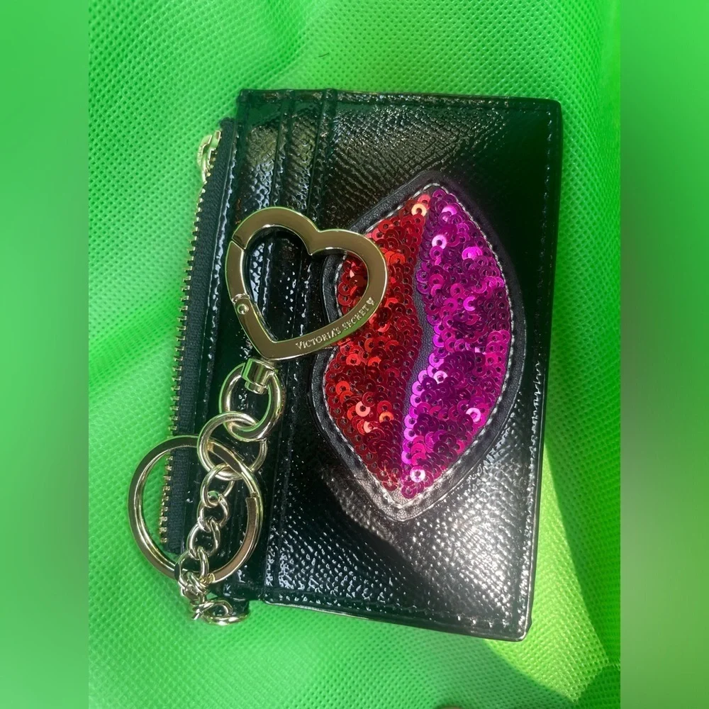 Victoria's Secret Black Wallet with Pink Sequin Lips,Card Holder. - Picture 7 of 11